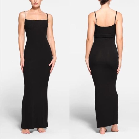 NWT Skims Soft Lounge Long Slip Dress Sleeveless Bodycon Maxi Onyx Black XL - Picture 1 of 7